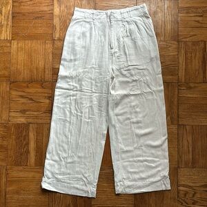 Z Supply Cream Linen High Waist Wide Leg Pleated Pants